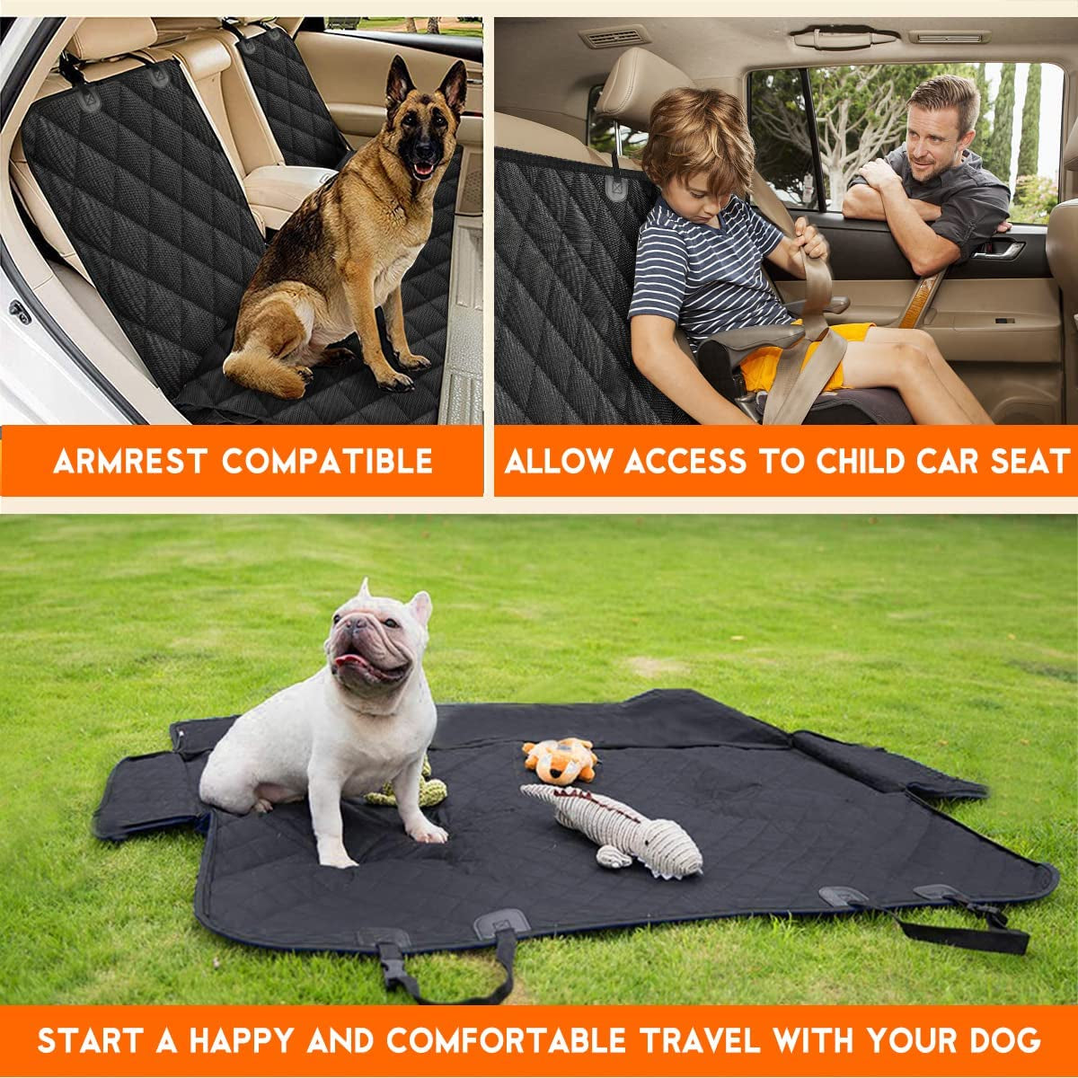 Dog Car Seat Cover, Back Seat Cover for Dogs Pet Car Seat Protector Waterproof Bench Car Seat Cover, Non-Slip Reat Seat Cover Fits Middle Armrest for Most Cars Trucks Suvs - Black Í